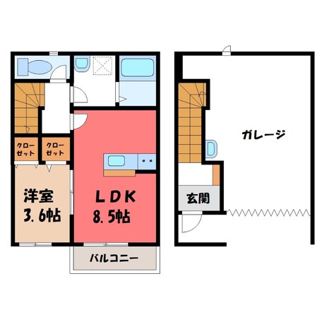 宇都宮大学陽東キャンパス駅 徒歩6分 2階の物件間取画像